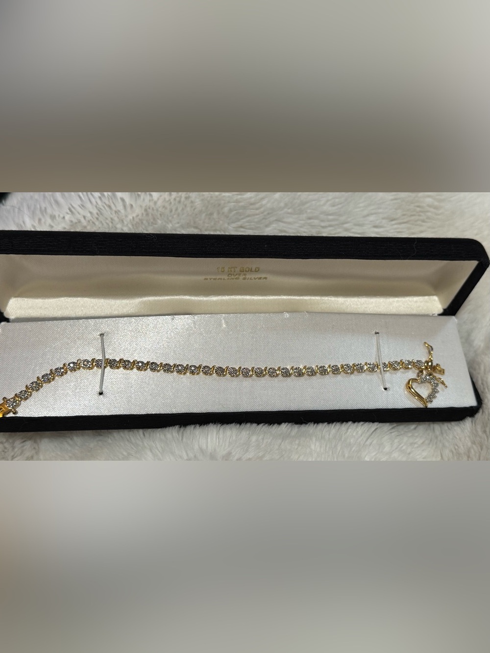 Ross-Simons 18kt Gold over 925 Sterling Tennis Bracelet with Crystal Heart Charm - Picture 10 of 10
